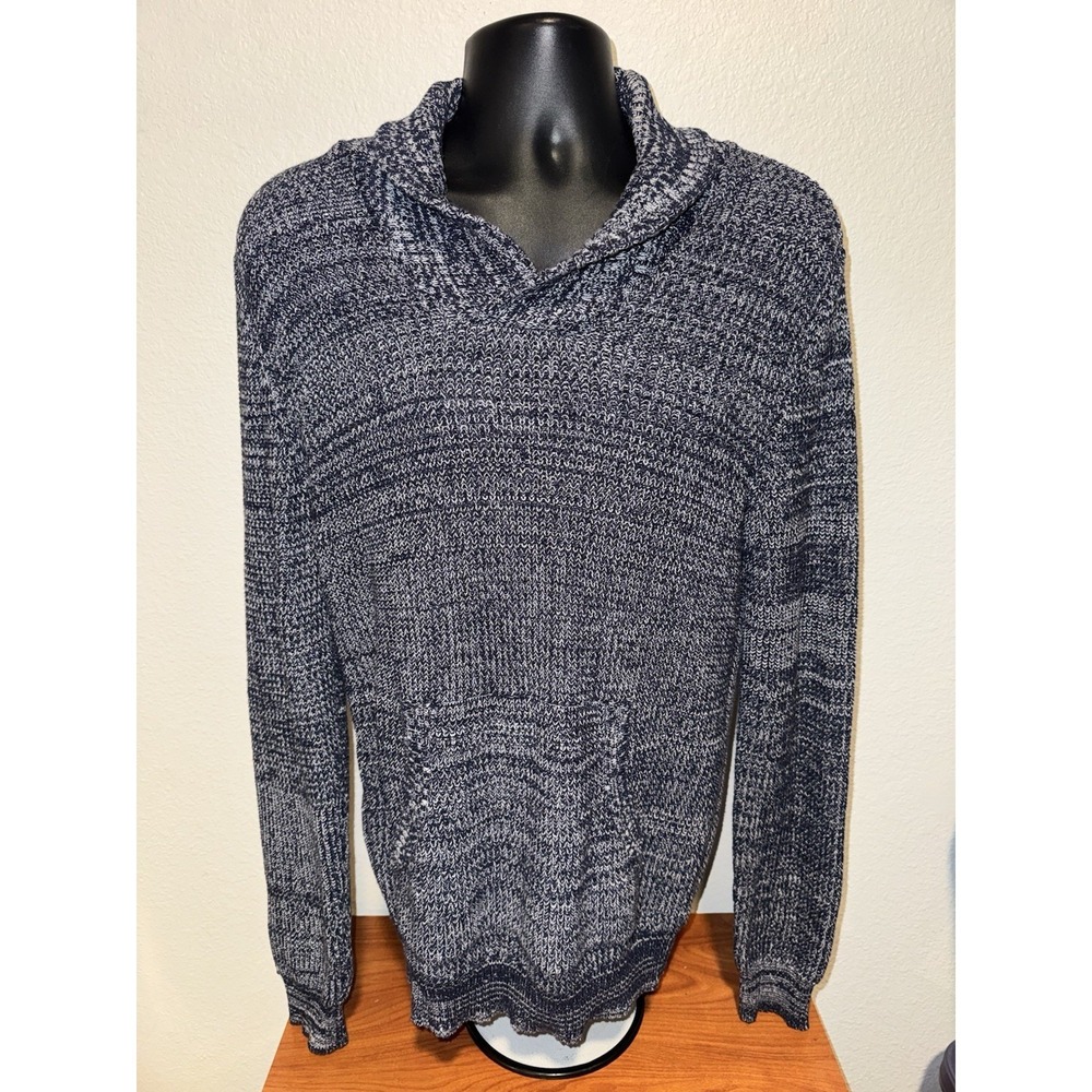 American Rag Men's Sweater Medium Blue Gray Knit Shawl Collar Pullover Cotton